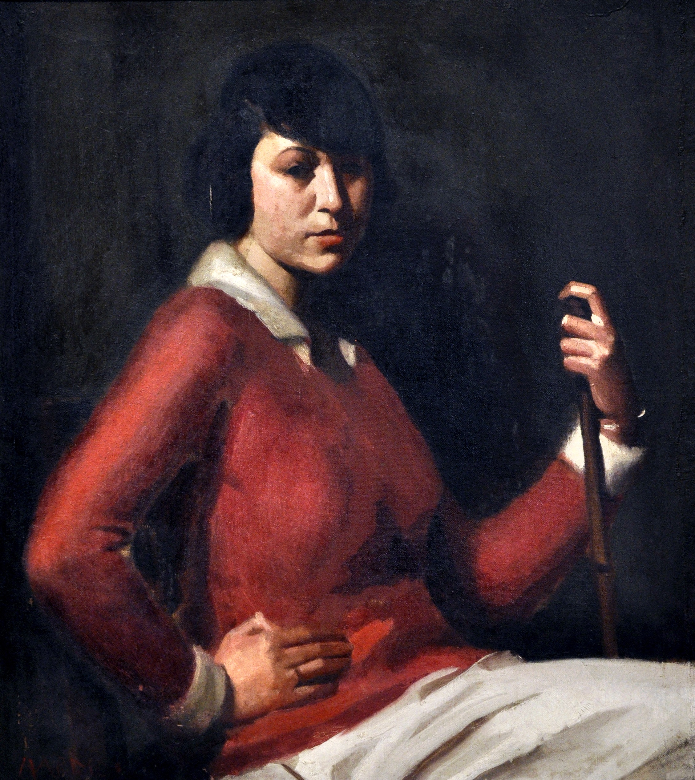 Unknown._Untitled_portrait_of_a_girl_in_red_top_holding_a_staff_1909_Oil_on_canvas.jpg