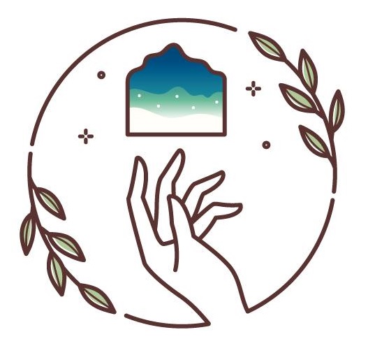Blue Earth Organics business logo, a hand wrapped around a wreath