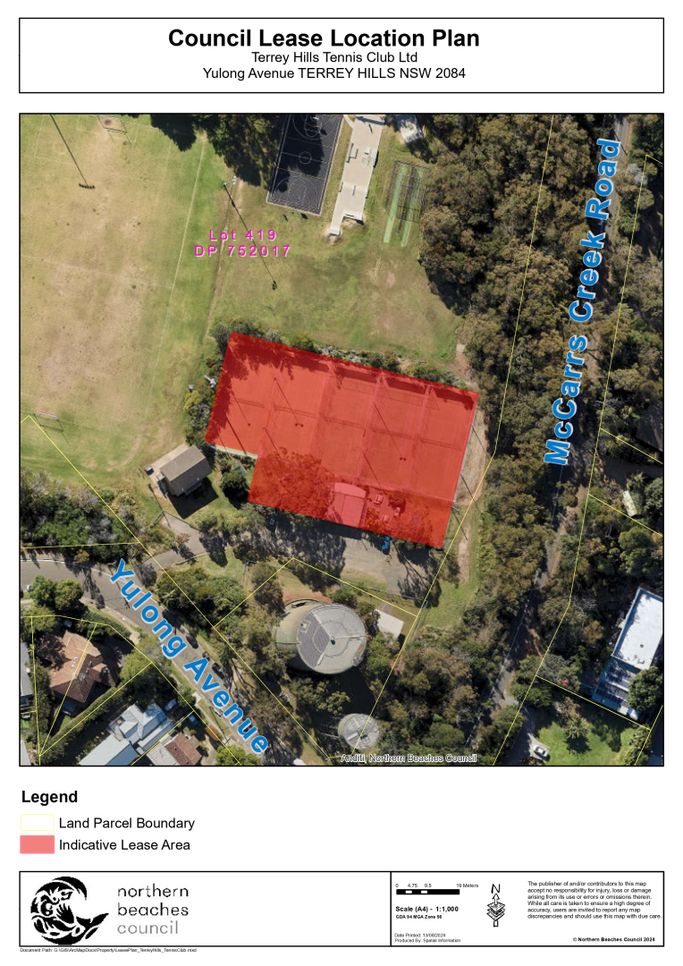 Council Lease Location Plan, bird's eye view with red shading over the intended lease area