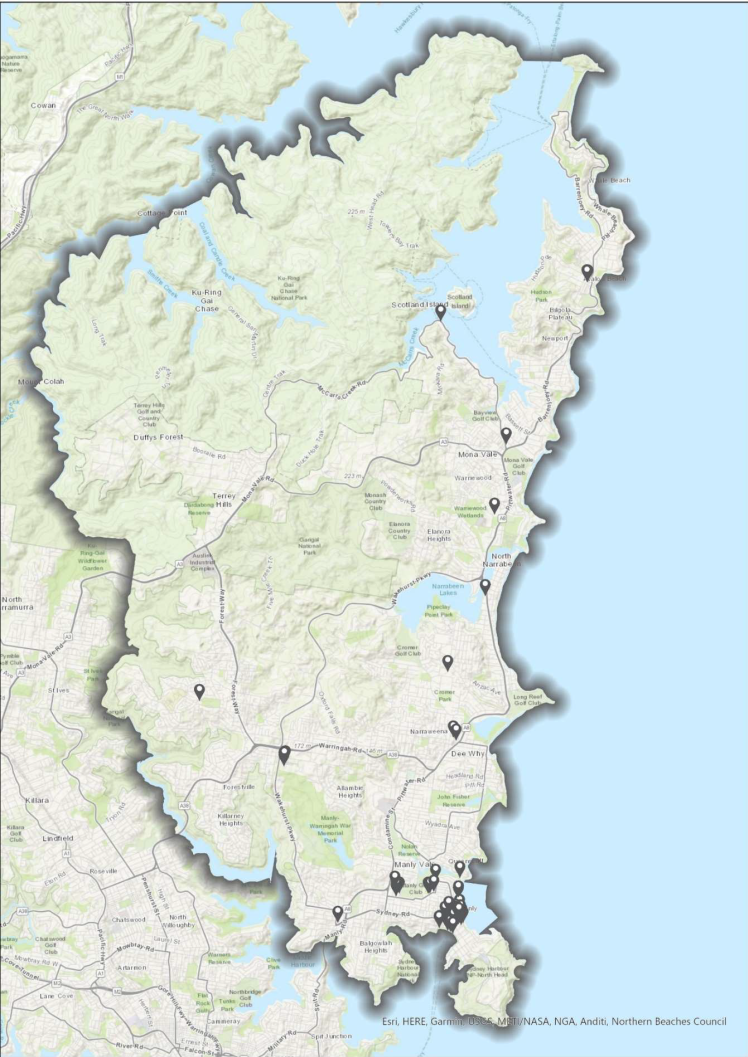 Map of cameras installed in the Northern Beaches