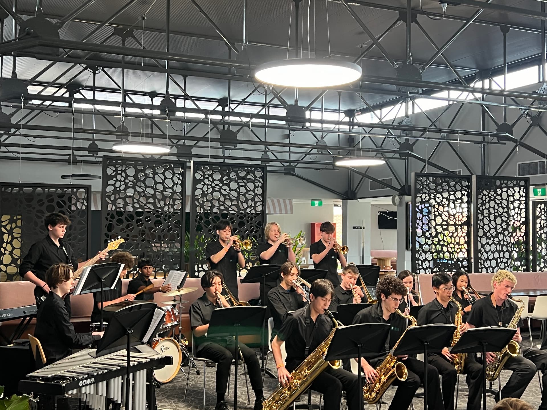 school band in rehearsal room