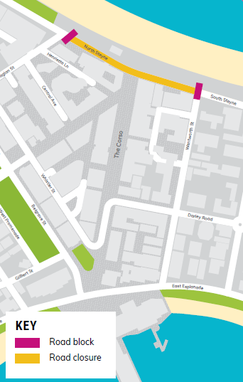Map of Manly Jazz Road Closure N & S Steyne from Raglan St to Wentworth St