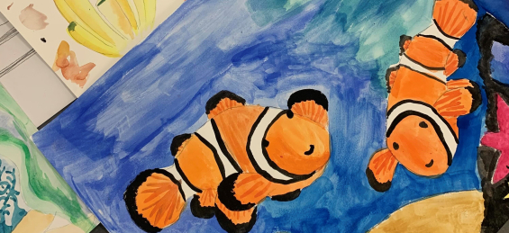 Watercolour painting of clown fish