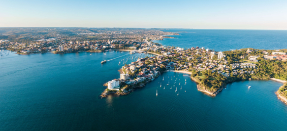 Aerial view of Manly fom harbourside