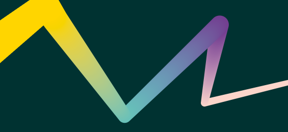 a multicolour zigzag line descending from left to right on a dark green background