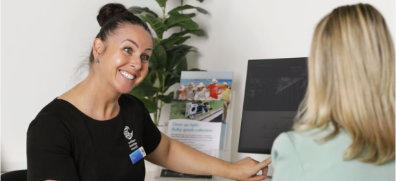 A Customer Service team member talking to a customer