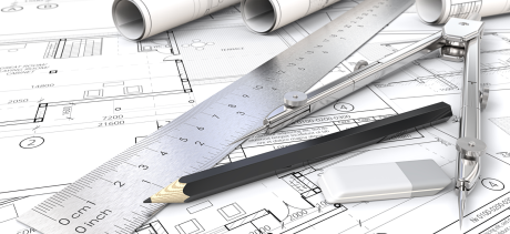 Ruler, pencil and building plans