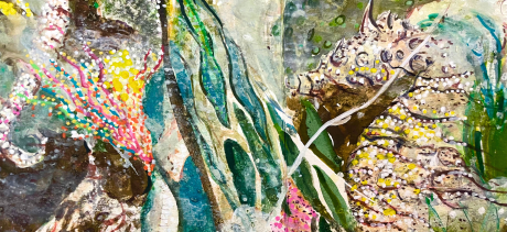 painted seahorses and coral