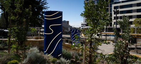 Column artwork in landscaping