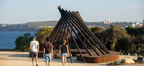 timber artwork on headland