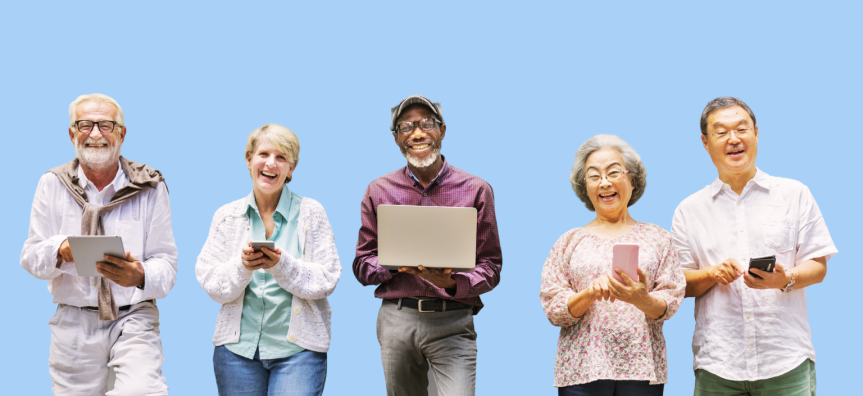 People standing holding mobile devices