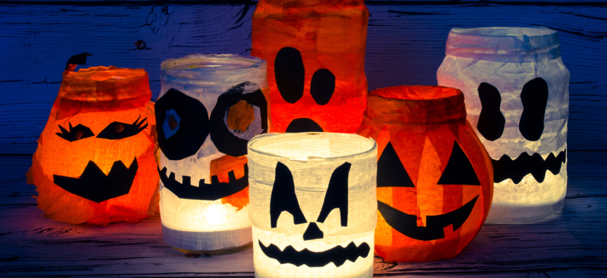 Glass jars decorated for halloween