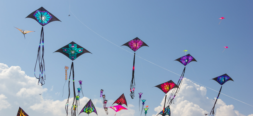 Kites flying in the sky