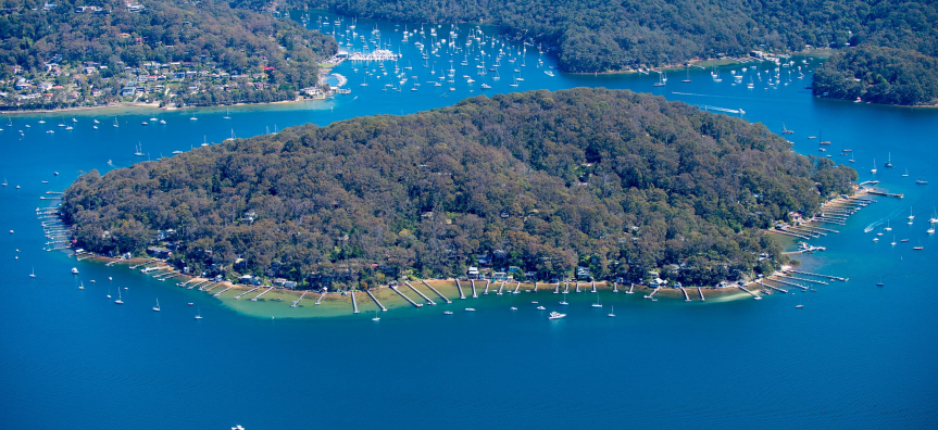 aerial view of Scotland Island