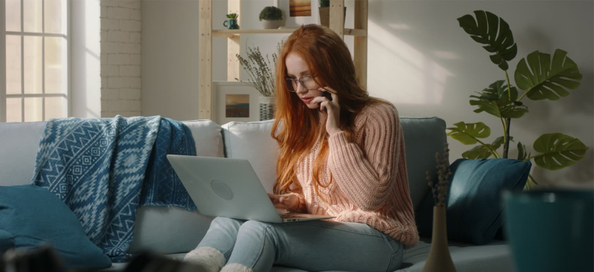 Girl on the laptop and phone