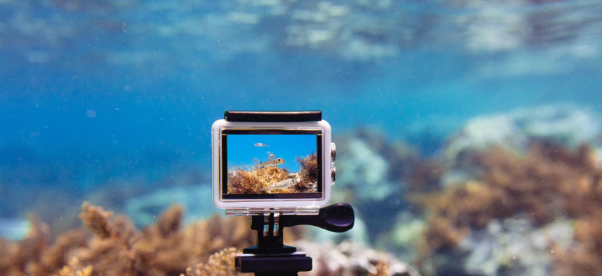 Camera taking a picture underwater