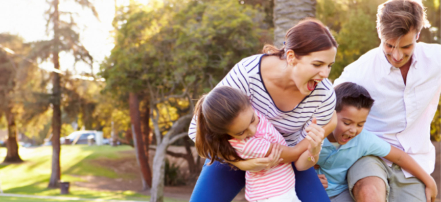 Family playing a ball game