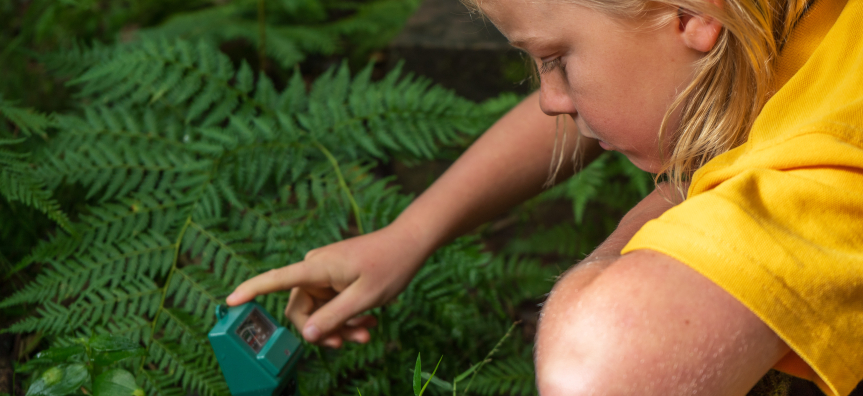 Child testing soil