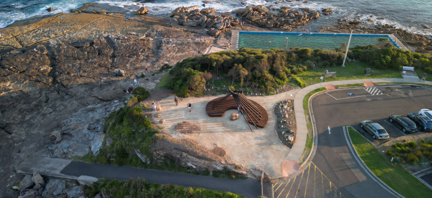 Drone shot of the new Signal Fire artwork at Freshwater 