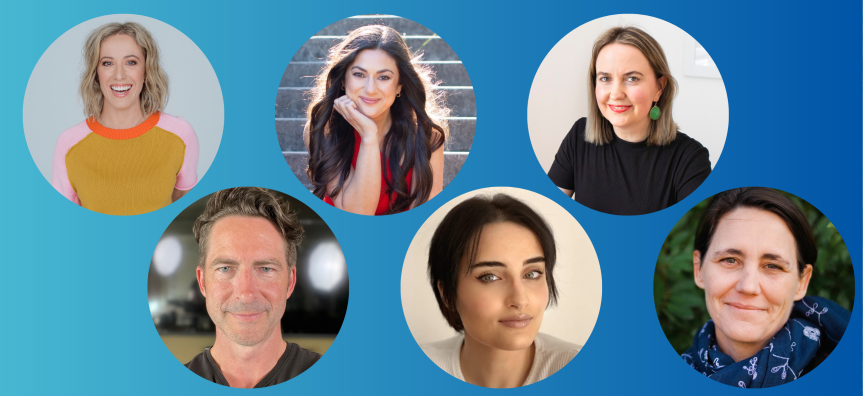 Headshot of author judges Ellie Laing, Samera Kamaleddine, Carla Fitzgerald, Mike Barry, Maiya Ibrahim and Helena Fox.