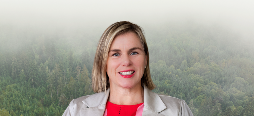 Photo of author Margaret Hickey with a background of a misty forest
