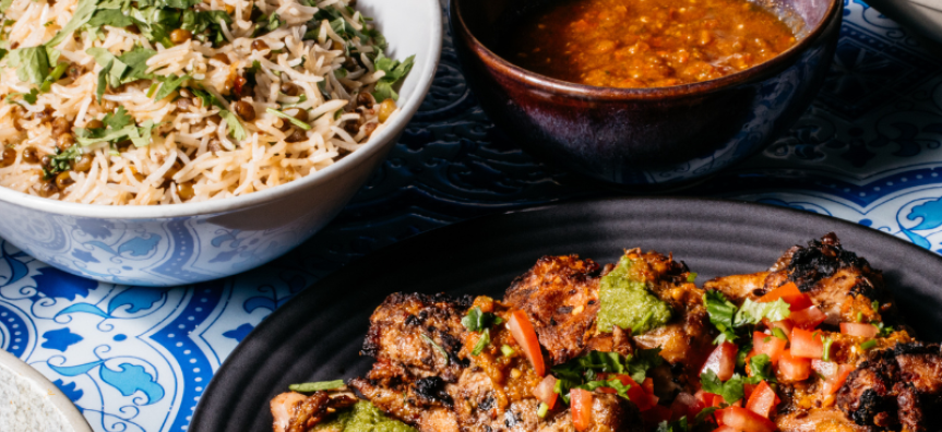 food in ceramic bowls