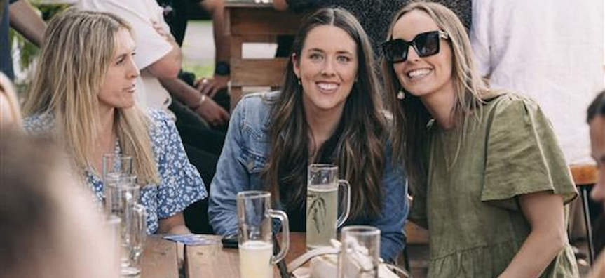 women in beer garden