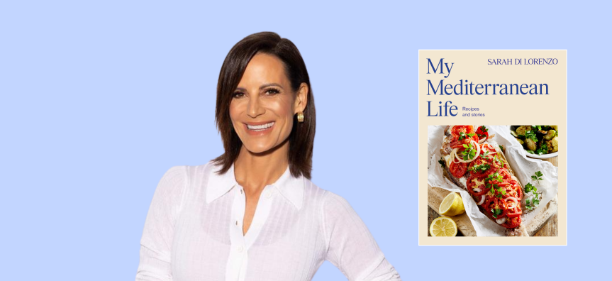 Woman in a white shirt with her cook book cover