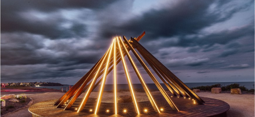 timber artwork on headland