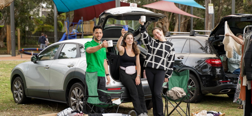 3 people smiling at Avalon Car Boot Sale