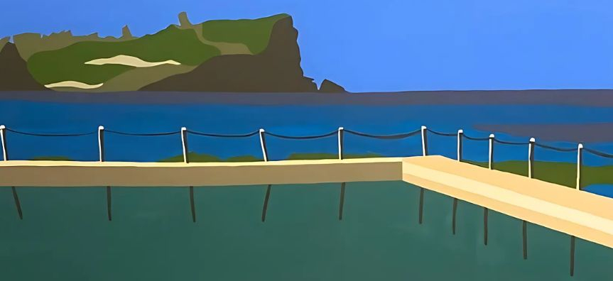 Graphic landscape painting of the Barrenjoey headland. 