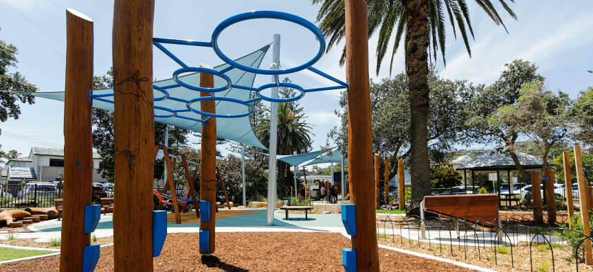 Some of the new equipment at Freshwater Playground. 
