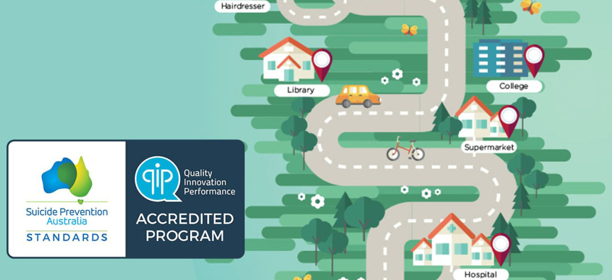 Illustration of roadmap with the Suicide Prevention Australia logo