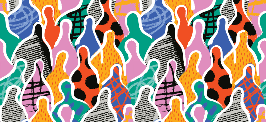 collage of cut out people in varying colours and patterns