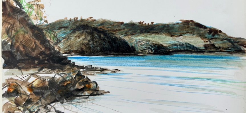 Colour pencil sketch of coastline
