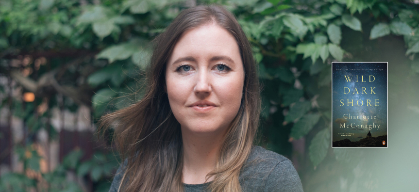 Photo of author Charlotte McConaghy with her book cover