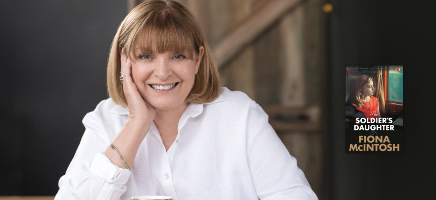 Photo of Author Fiona McIntosh with book cover