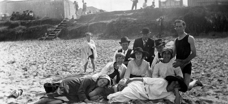 Old Photograph of a family on the beach