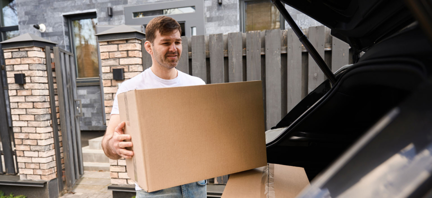 Person carrying a box to the car