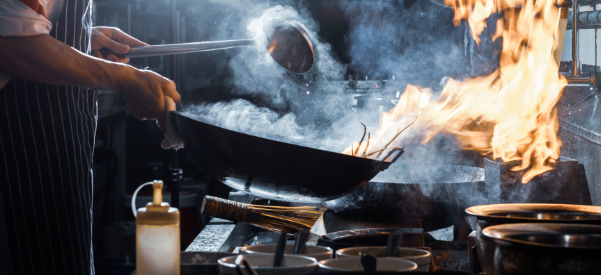 Wok with flame