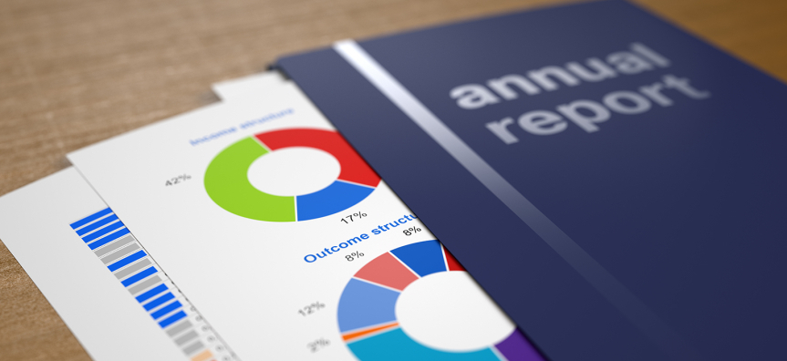A picture of files and one titled annual report