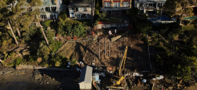 Aerial view of construction on Taylors Point embankment