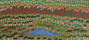 Edie Holmes Akemarr (Kemarre) (born c.1950), Alyawarre language group, Ilwemp Arnerr Ghost Gums and Waterhole, 2004