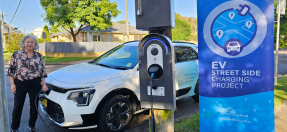 Mayor Sue Heins charging her vehicle at the roadside