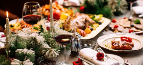 Roast meat on a  table to celebrate Christmas