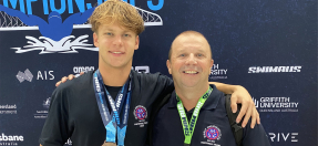 Justin Rothwell, Manly Coach with Swimmer