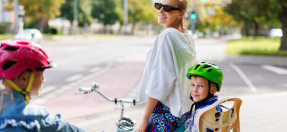 Mum and kids cycling