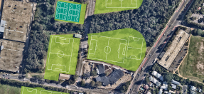 Aerial image and sportsfield markings for Boondah Sports Precinct