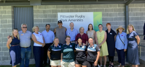 Northern Beaches Mayor and Councillors, Jacqui Scruby MP and representatives from the Warringah Rugby Club at the new Pittwater Rugby Park Female-Friendly amenities