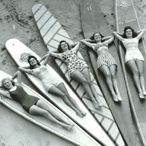 1._Ray_Leighton_1917-2002_Five_girls_on_long_boards_Manly_Beach_c1940s_photograph._Gift_of_the_artist_1993_P1444.JPG
